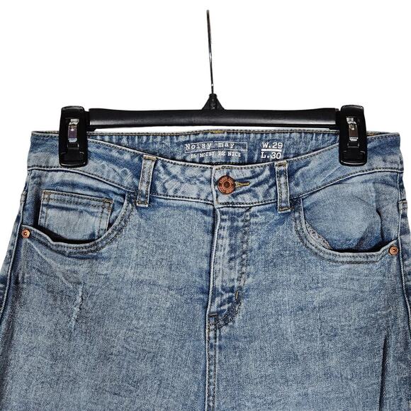 Noisy May Womens Jeans 29 High Rise Straight Leg Distressed Raw Hem Denim Chic - Picture 5 of 13